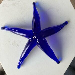 Vibrant Cobalt Blue Hand Blown Glass Starfish Paperweight or Costal Decor 6”